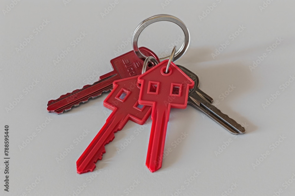 Poster A couple of keys sitting on top of a keychain. Perfect for illustrating organization or security concepts