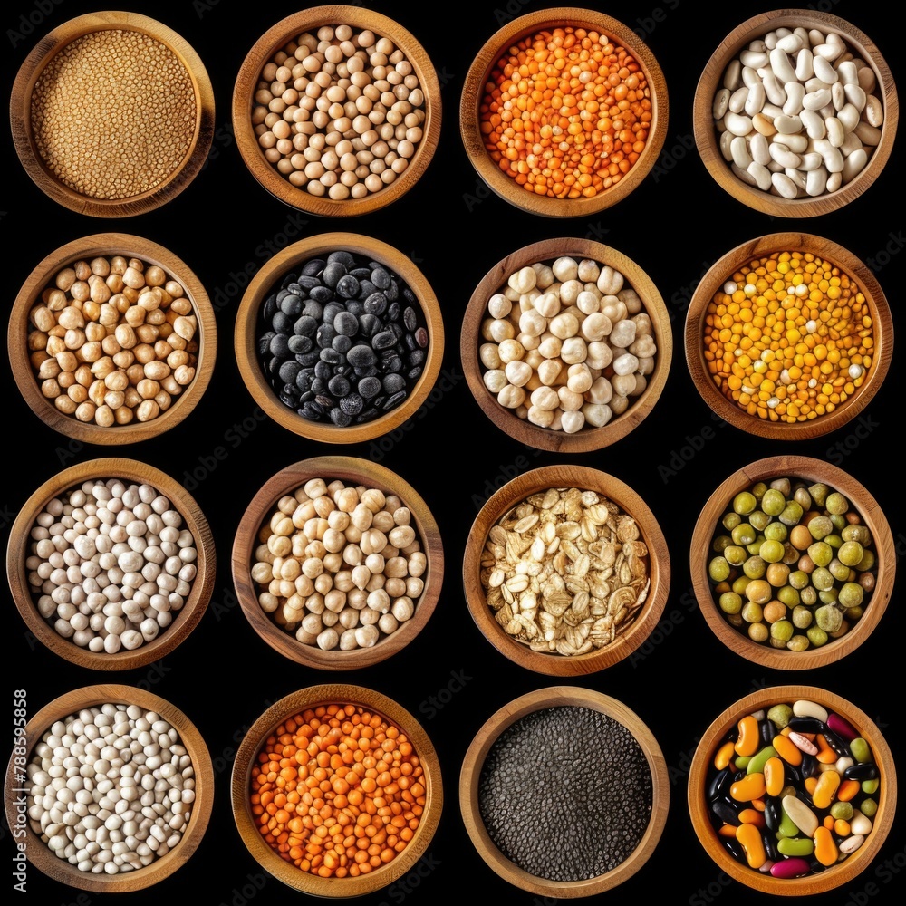 Aufkleber various types of beans and lentils displayed in rustic wooden bowls. ideal for food and nutrition co