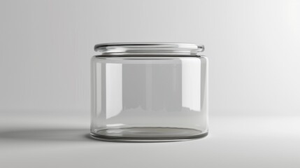 A simple glass jar with a lid on a wooden table. Suitable for kitchen or food-related concepts