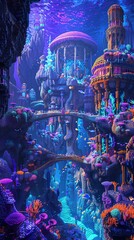 Bring to life a pixel art masterpiece of an otherworldly underwater realm from a unique worms-eye view perspective Bold colors and intricate details in a captivating digital creation, Digital Renderin