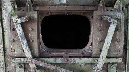 An open firebox from the boiler of an old steam locomotive.