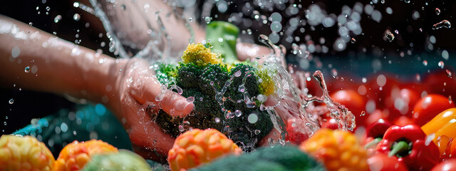 wash different vegetables under water. selective focus.