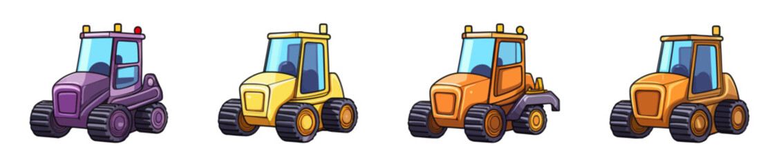 Naklejka premium Detailed illustration of four tractors lined up in a row.