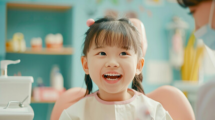 Portrait of smiling Asian girl in pediatric dental clinic