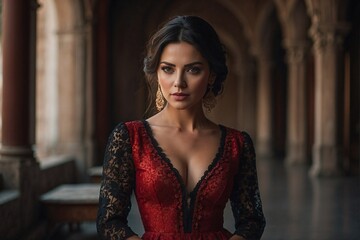 Fototapeta premium Spanish Woman in Red and Black Dress