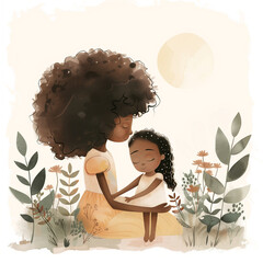 Photo Beautifully captures a tender moment between afro american mother daughter, Mother's Day illustration