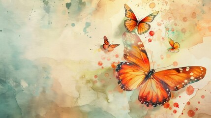 Colorful painting of a group of orange butterflies. Perfect for nature-themed designs