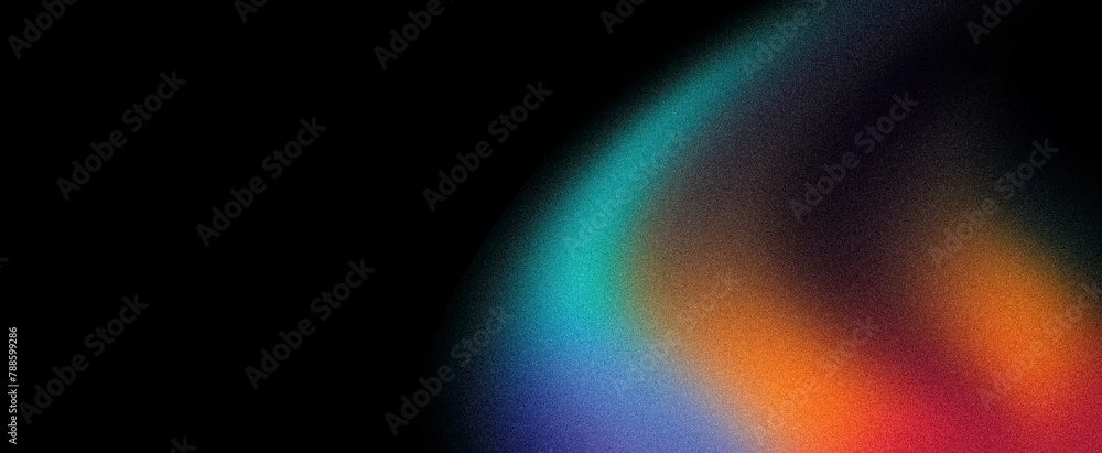 Wall mural grainy gradient background, orange blue magenta pink abstract glowing color flow wave black dark bac