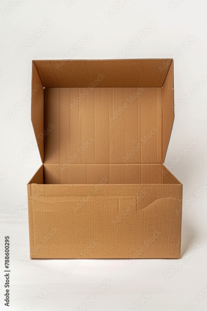 Poster an open cardboard box on a white surface. perfect for packaging or moving concepts