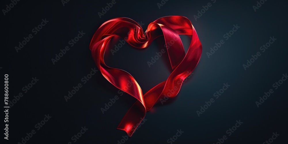 Poster a red ribbon twisted into a heart shape. perfect for valentine's day projects