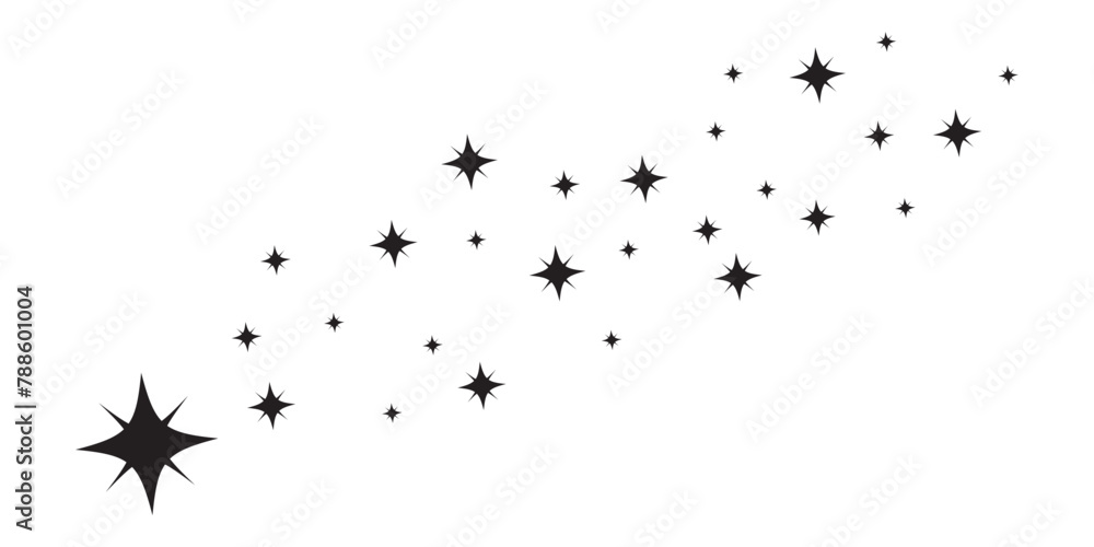 Poster meteorite and comet symbols. shooting stars icon vector set. abstract silhouette of shooting star. f