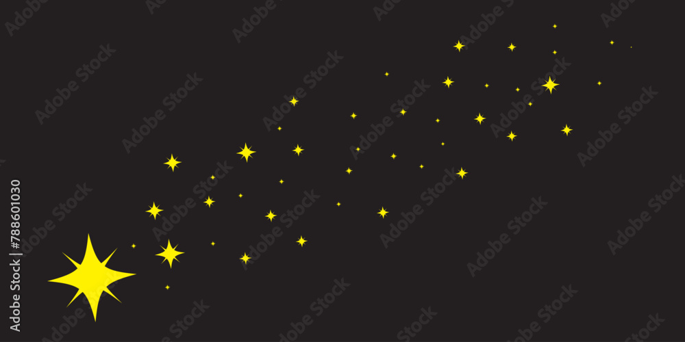 Poster shooting stars icon vector set at night sky. meteorite and comet symbols. flying comet with tail, fa