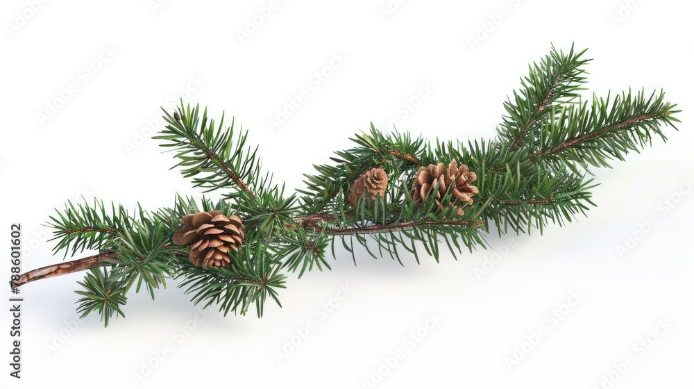 Poster A close-up view of a pine tree branch with cones. Perfect for nature-themed designs