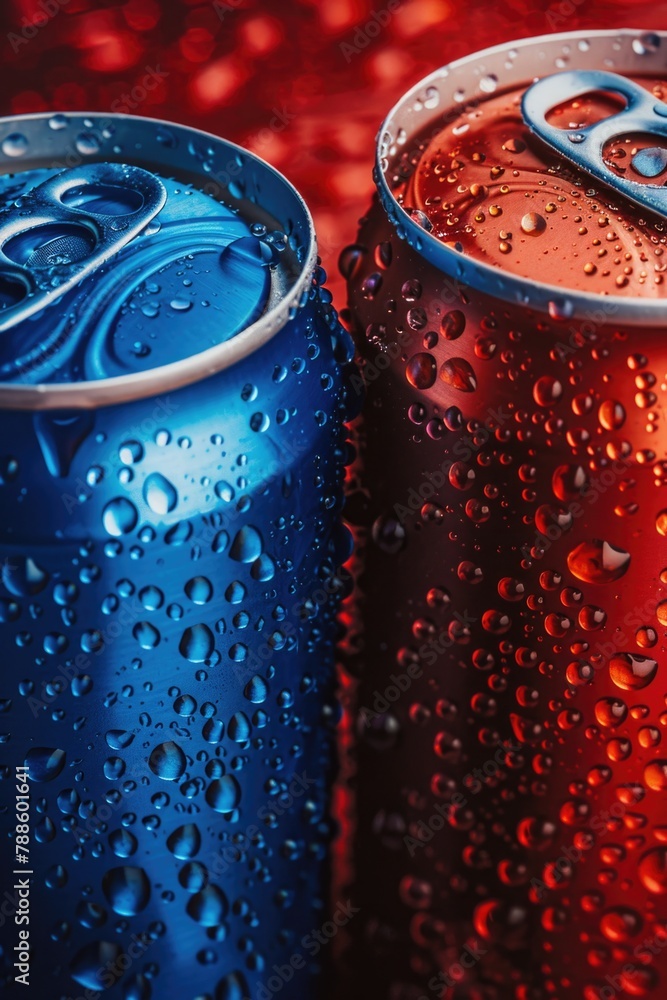 Poster two cans of soda placed side by side. suitable for food and beverage concepts