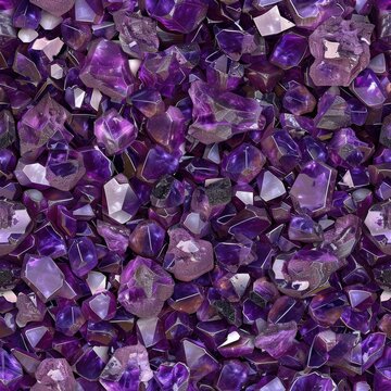 Seamless texture of sparkling amethysts on a purple backdrop