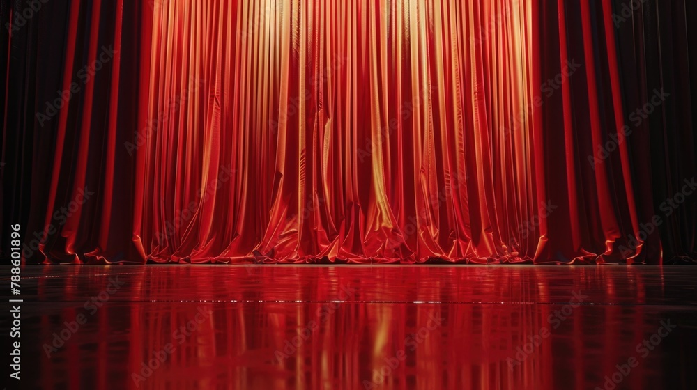 Aufkleber a stage with a red curtain and people standing on it. suitable for theatrical or performance concept