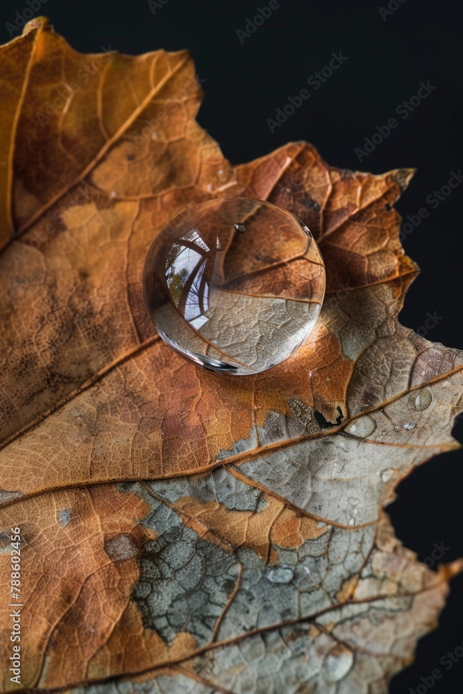 Poster Close-up of a single water drop on a green leaf. Versatile nature image for various projects