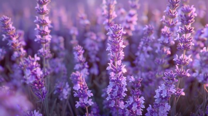 Fototapeta premium Close up of a field of purple flowers. Suitable for nature and floral concepts