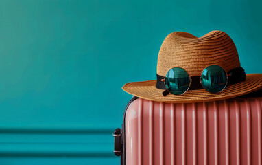 Travel Suitcase with Hat and Sunglasses
