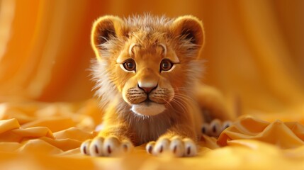 Yellow lion cub on yellow background