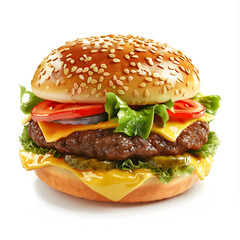 Juicy Beef Burger with Lettuce and Tomato