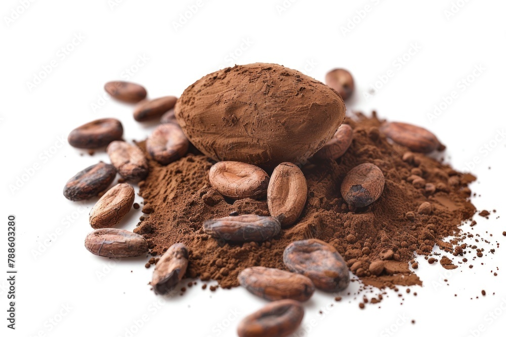 Poster two piles of cocoa beans