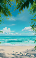 Fototapeta na wymiar Exotic Coastal Landscape with Palm Silhouette