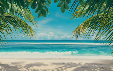 Exotic Coastal Landscape with Palm Silhouette