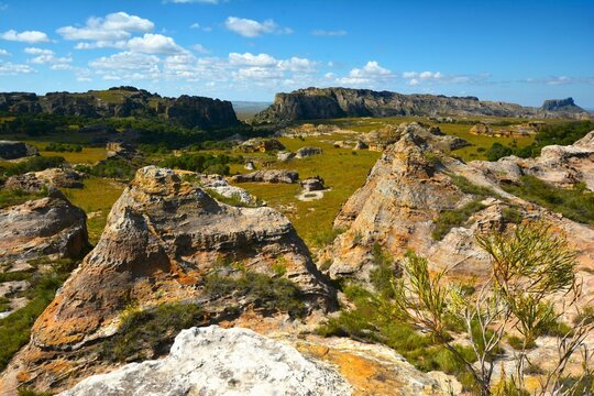 Isalo - a beautiful sandstone landscape that has been dissected by wind and water erosion (Isalo National Park, Ihorombe Region, southwestern Madagascar)