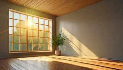 room with window sun and shadow with plant