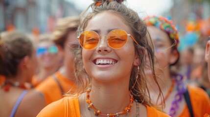 Happy Kings  Day in Netherlands, Smiling Woman With Sunglasses and Headband
