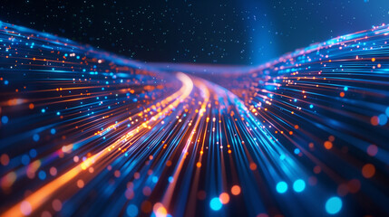 fiber optic cables, Waves High speed light trails in motion, glow lines, Colorful light trails with motion effect. Car high speed light lines, dynamic and high speed abstract background of city , Ai