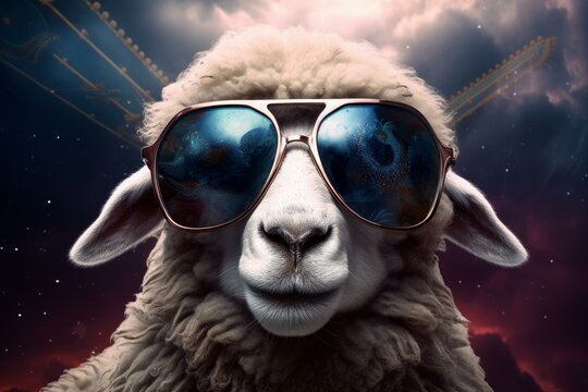 Eccentric Sheep colorful glasses animal. Summer fashion. Generate AI