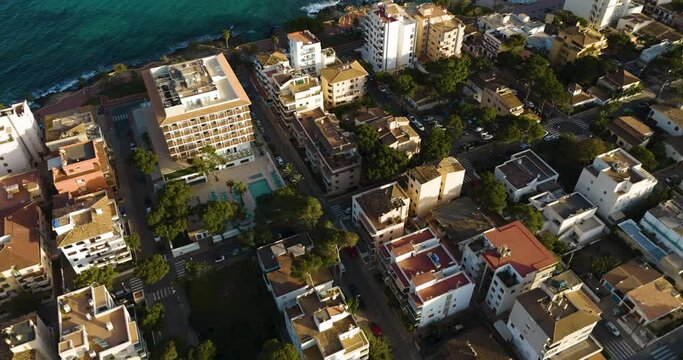drone aerial from the city of calla millor at Mallorca