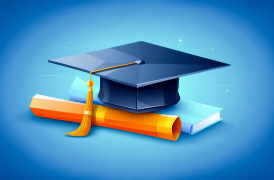 recommend clip art: bright postcard graduation cap and diploma on a blue background