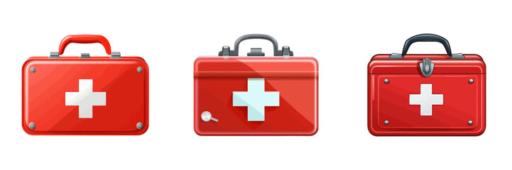 Fototapeta premium Red suitcase with a white cross symbol on it.