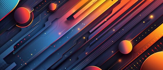 Elevate the ordinary to the extraordinary! Craft a vector-based long shot abstract background that embodies the essence of modern technology Focus on clean lines, bold colors, and a striking compositi - obrazy, fototapety, plakaty