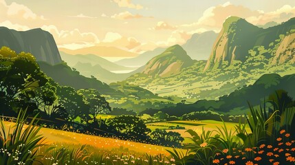 Brazilian landscape illustration with natural beauty of Brazil; tourist 