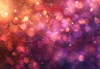 Fototapeta na wymiar A trendy banner in 2024's popular peach fuzz hue features abstract peach, pink, and purple bokeh, adorned with golden sparkles for a festive glow perfect for parties, holidays, birthdays, and invitati
