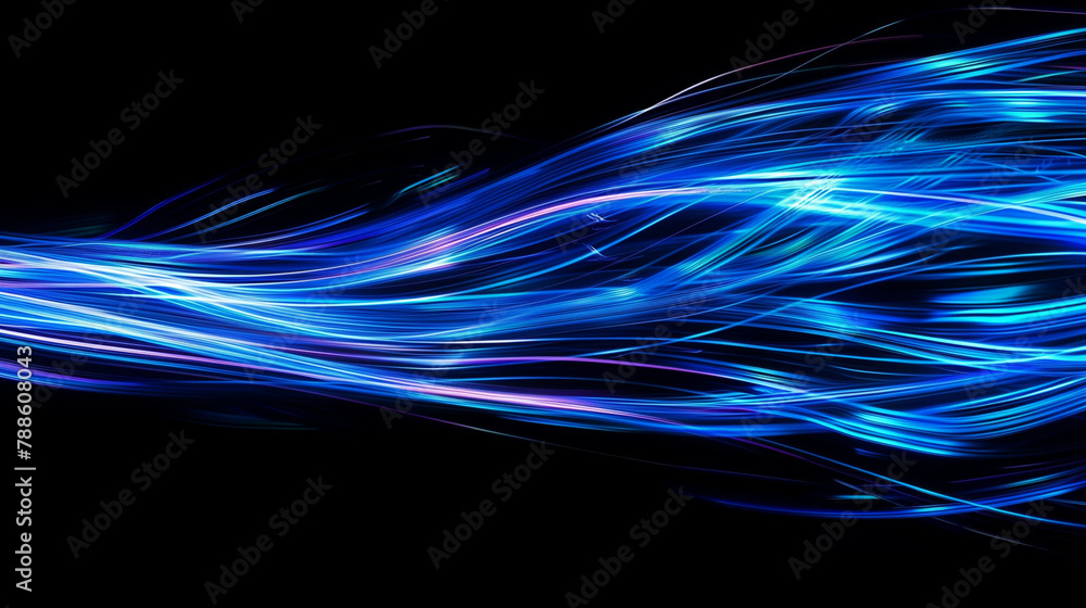 Poster abstract blue wave, trails in the tunnel, trails on the highway, abstract background with lines, hig