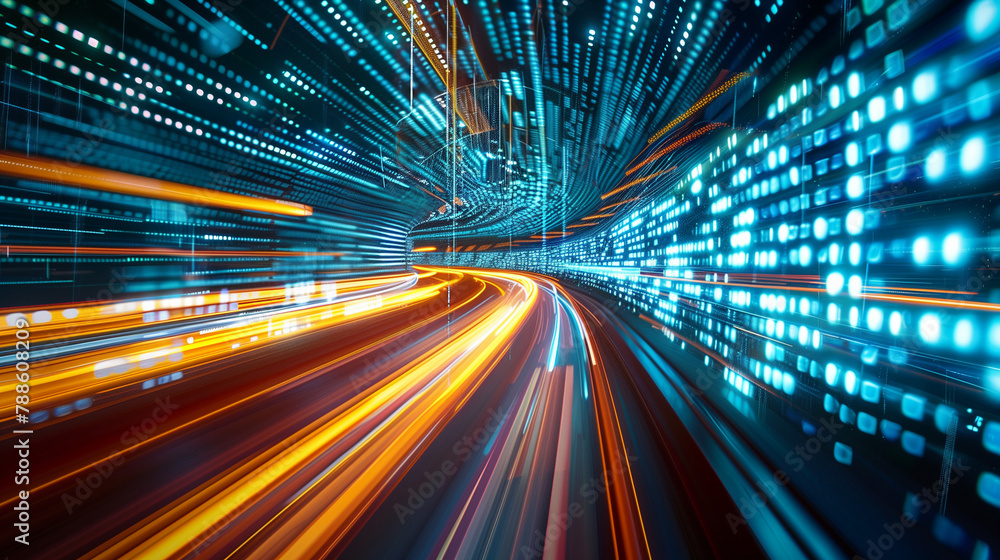 Poster trails on the highway, abstract background with lines, high speed light trails in motion, glow lines