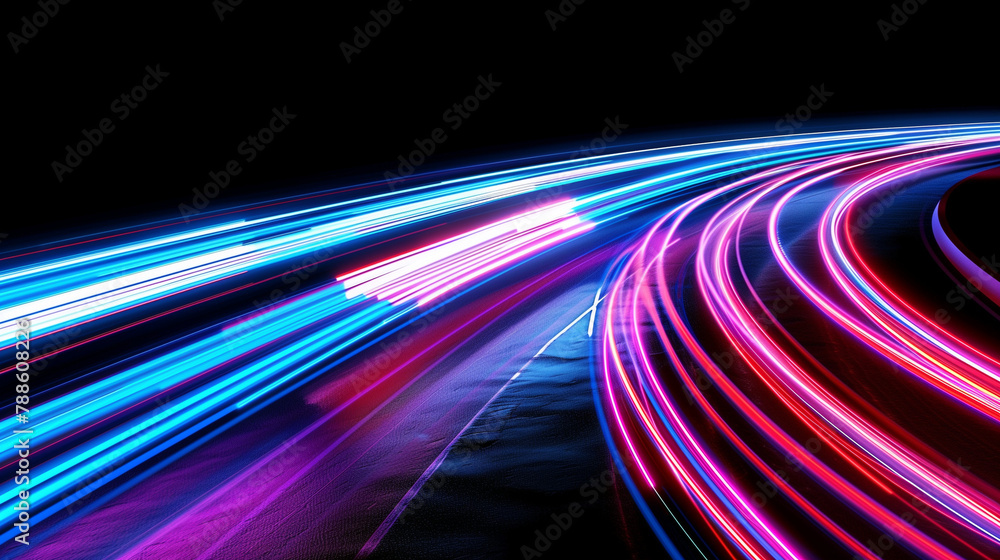 Poster abstract background with lines, high speed light trails in motion, glow lines, internet data transfe