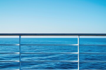 Boat Rail with Stunning Ocean View and Clear Blue Sky. Perfect for Cruise and Travel Concepts