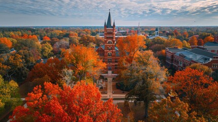 Captivating Fall Scene at Auburn University: Exploring the Towering Architecture and Landmarks of this Iconic Campus during Autumn
