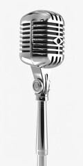 Fototapeta premium Chrome Vintage Silver Microphone with Dynamic Audio. Cut Out Isolated on White Background for Band, Broadcasting, and Concert Audience