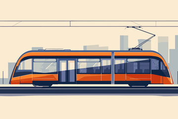 Side view of an orange city tram