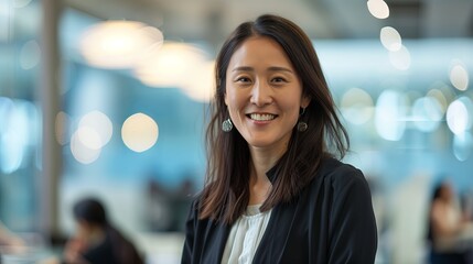 Obraz premium Portrait of a happy, smiling Asian businesswoman. Young, attractive female professional showing