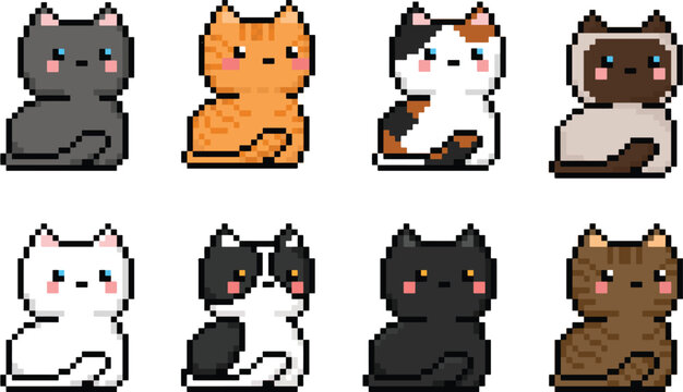 Cat in 8 bit pixel art. Animals Pixel in vector