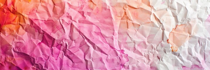 Hot Pink Watercolor on Crumpled Paper Background - Creative Abstract Art in Elegant Shades of Pink, Peach, Orange, and Beige 