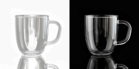 Translucent glass mug isolated on transparent background.